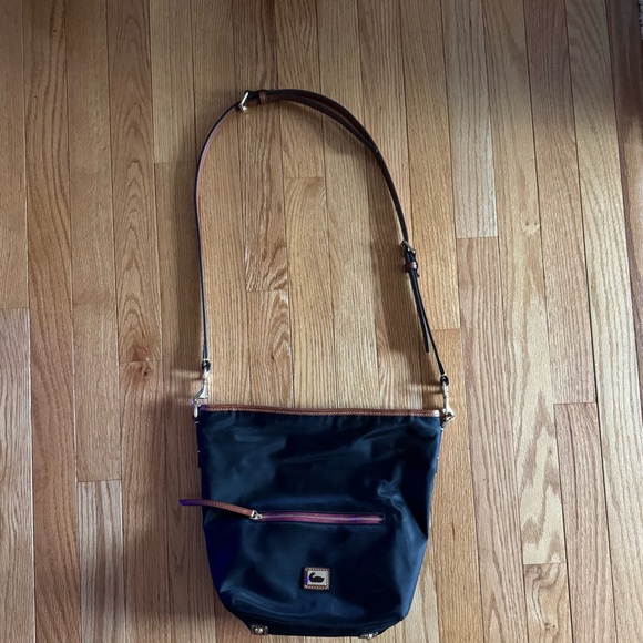 Dooney & Bourke Handbags - Dooney & Bourke Black with Brown Nylon Crossbody Hobo Bag.   NWOT